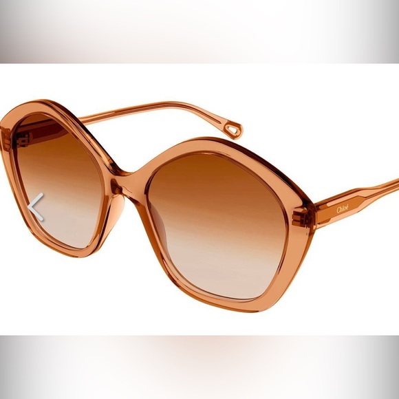 NWT CHLOE OVERSIZED GEOMETRIC SHAPE SUNGLASSES MADE IN ITALY 57-19-140 ORANGE - Picture 2 of 16